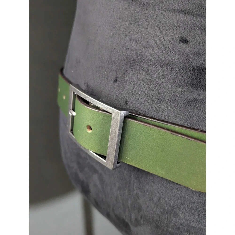 Olive Green Leather Embroidered Geometric Aztec Belt Unisex Size M 34